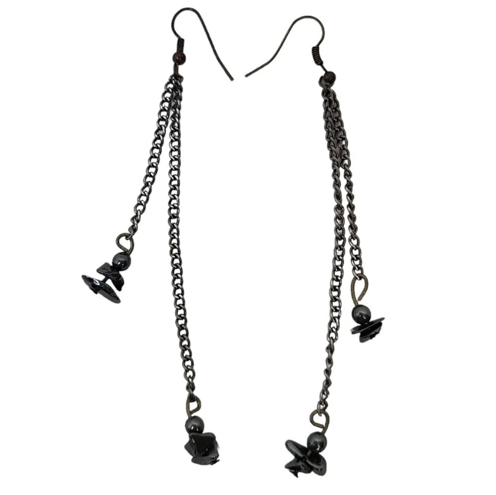 Hematite Earrings Stones Dangle Earrings Minimalist Drop High Low